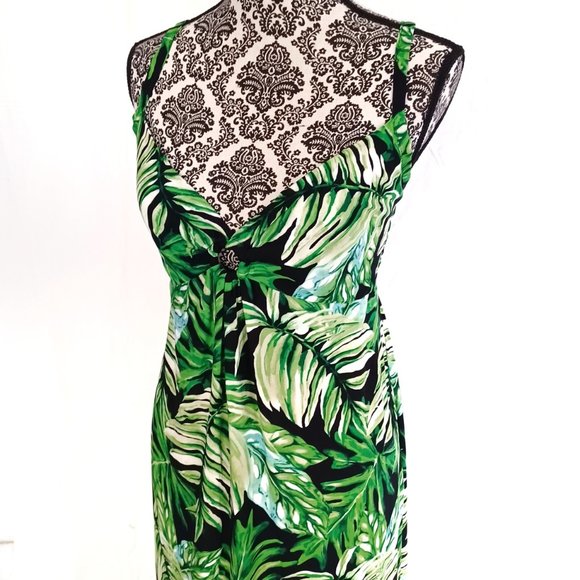 ISLAND PLANET Tropical Leaf Print Spaghetti Strap Resort Maxi Dress S - Picture 3 of 5